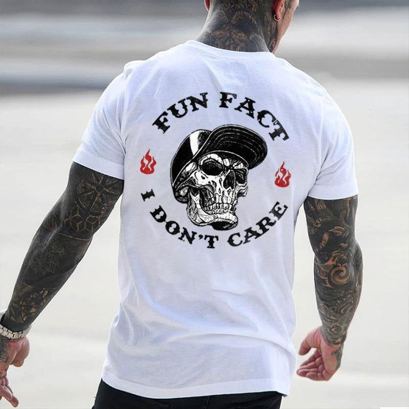 [Sale up to 50%] FUN FACT I DON'T CARE Skull Print Men's T-shirt, Top Menswear, Cotton Tee Shirt Casual Streetwear