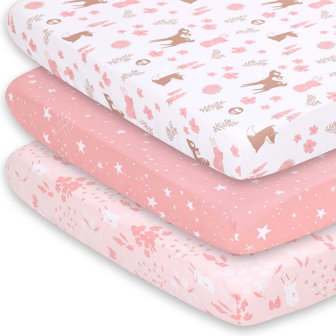 Woodland Floral Playard Mini Crib Sheets, 3-Pack