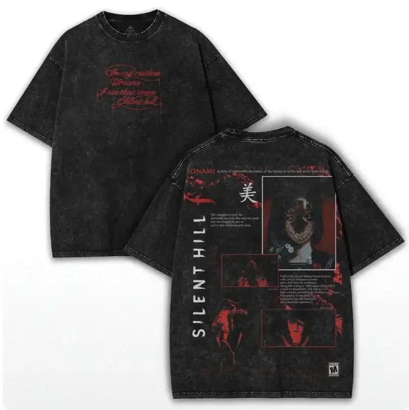Silent Hill F Horror Game Washed Tshirt unisex graphic game movie Gaming Top gra Unisex T-shirt, Sweatshirt, Hoodie, Long Sleeve Tee